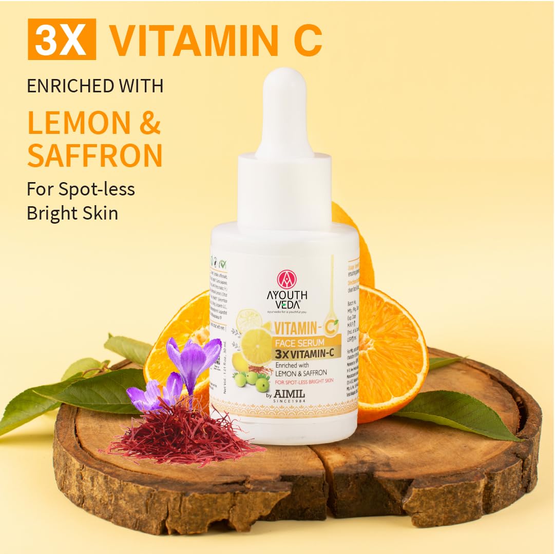 Ayouthveda Vitamin-C Face Serum Enriched With Lemon & Saffron For Spot Less & Blemish Free Skin 30ml