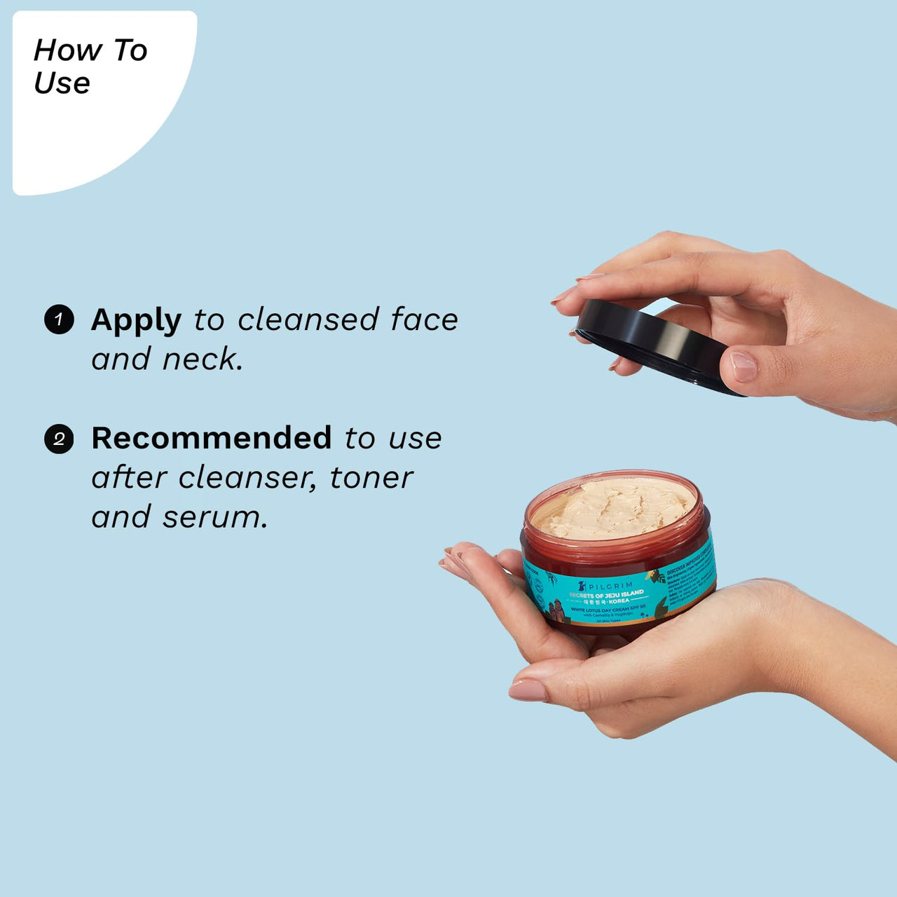 Pilgrim Korean White Lotus Face Cream with SPF 50 | White Lotus Day cream for women daily use | Face cream for dry skin, sensitive skin & oily skin | For Women and Men | 100g