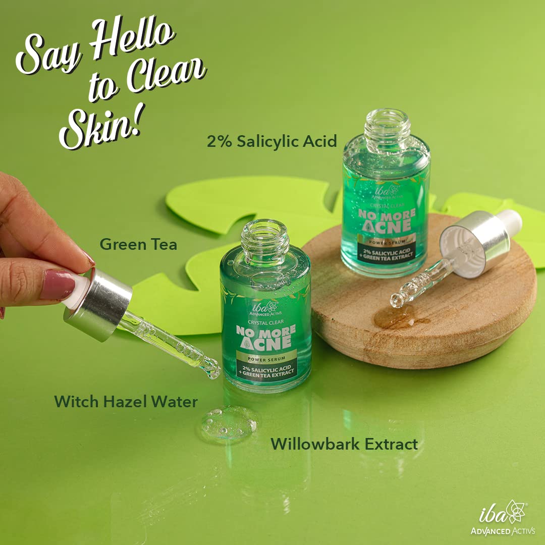 Iba Crystal Clear No More Acne 2% Salicylic Acid Power Serum | For Acne, Pimples, Blackheads & Open Pores | For Oily or Combination Skin | Halal Certified & Vegan - 30 ml