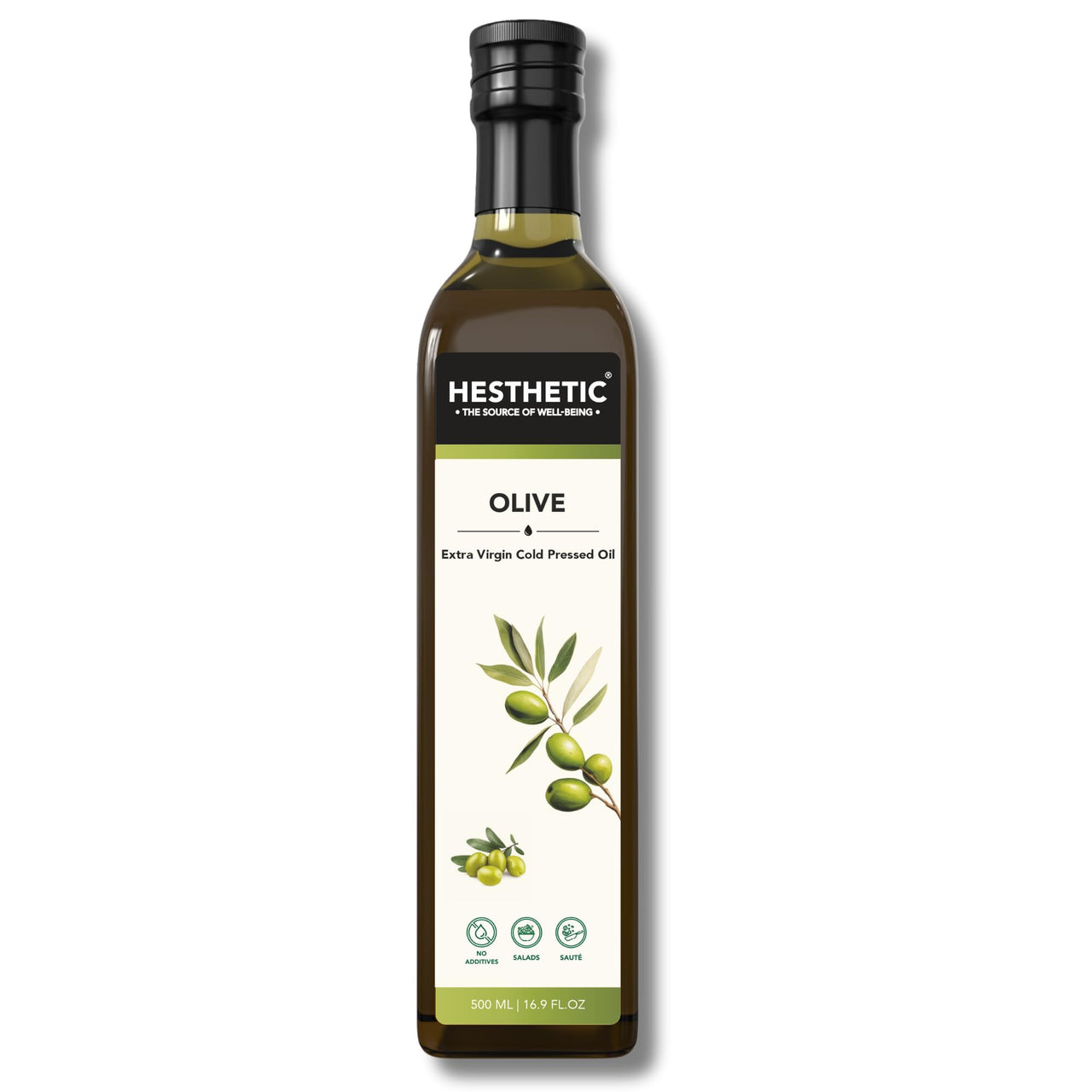 HESTHETIC Premium Pure Extra Virgin Olive Oil – 500ml, 100% Cold-Pressed, Ideal for Cooking, Baking & Salads, Natural Beauty Oil for Skin & Hair, Rich in Antioxidants & Nutrients
