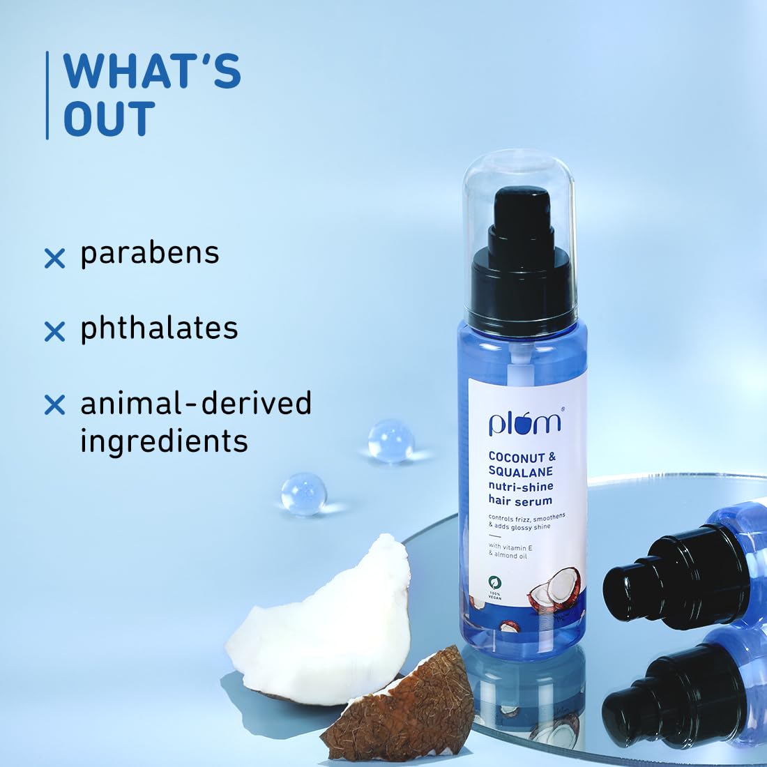 Plum Coconut & Squalane Nutri-Shine Hair Serum | Frizz Control & Instant Shine | Enriched with Vitamin E & Almond Oil | Coconut-Vanilla Fragrance | 75ml