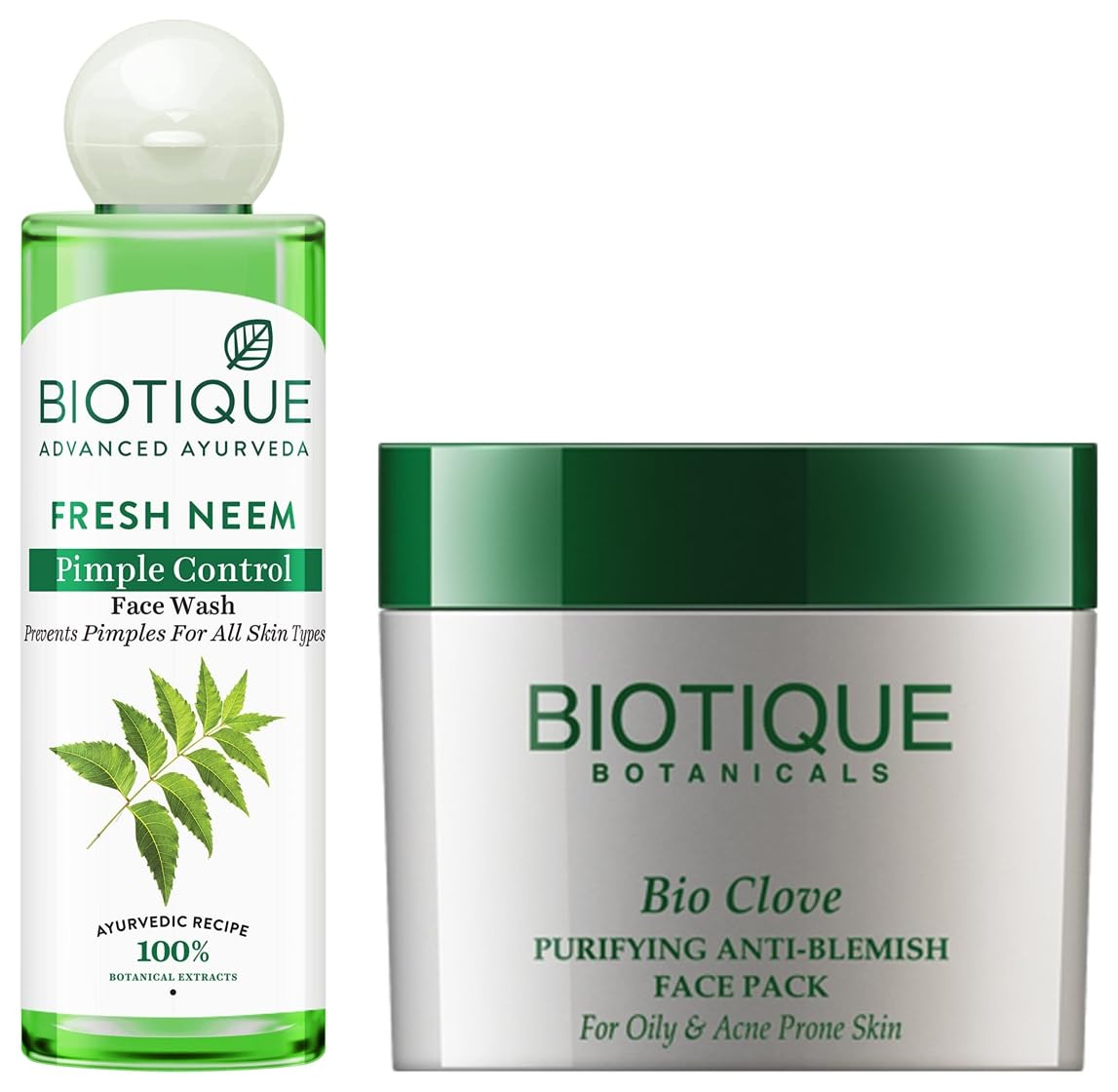 Biotique Bio Neem Purifying Face Wash, 200ml & Bio Clove Purifying Anti Blemish Face Pack, 75g