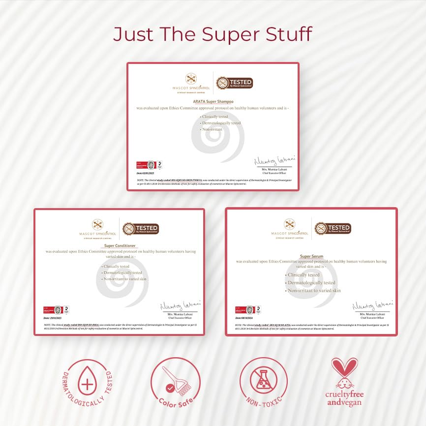 Arata Super Anti-Frizz Trio Travel Pack | Super Shampoo, Conditioner & Serum | Reduces Frizz, Adds Shine & Smoothens Hair | With Keratin, Argan Oil, Jojoba Complex | 230ML