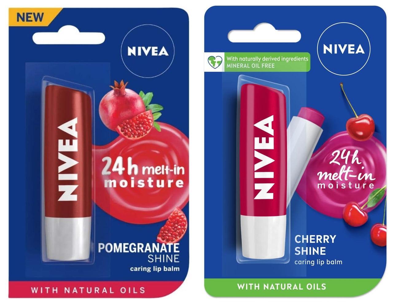 NIVEA Lip Balm, Fruity Cherry Shine, 4.8g And NIVEA Lip Balm, Pomegranate Shine, 4.8g