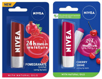 NIVEA Lip Balm, Fruity Cherry Shine, 4.8g And NIVEA Lip Balm, Pomegranate Shine, 4.8g