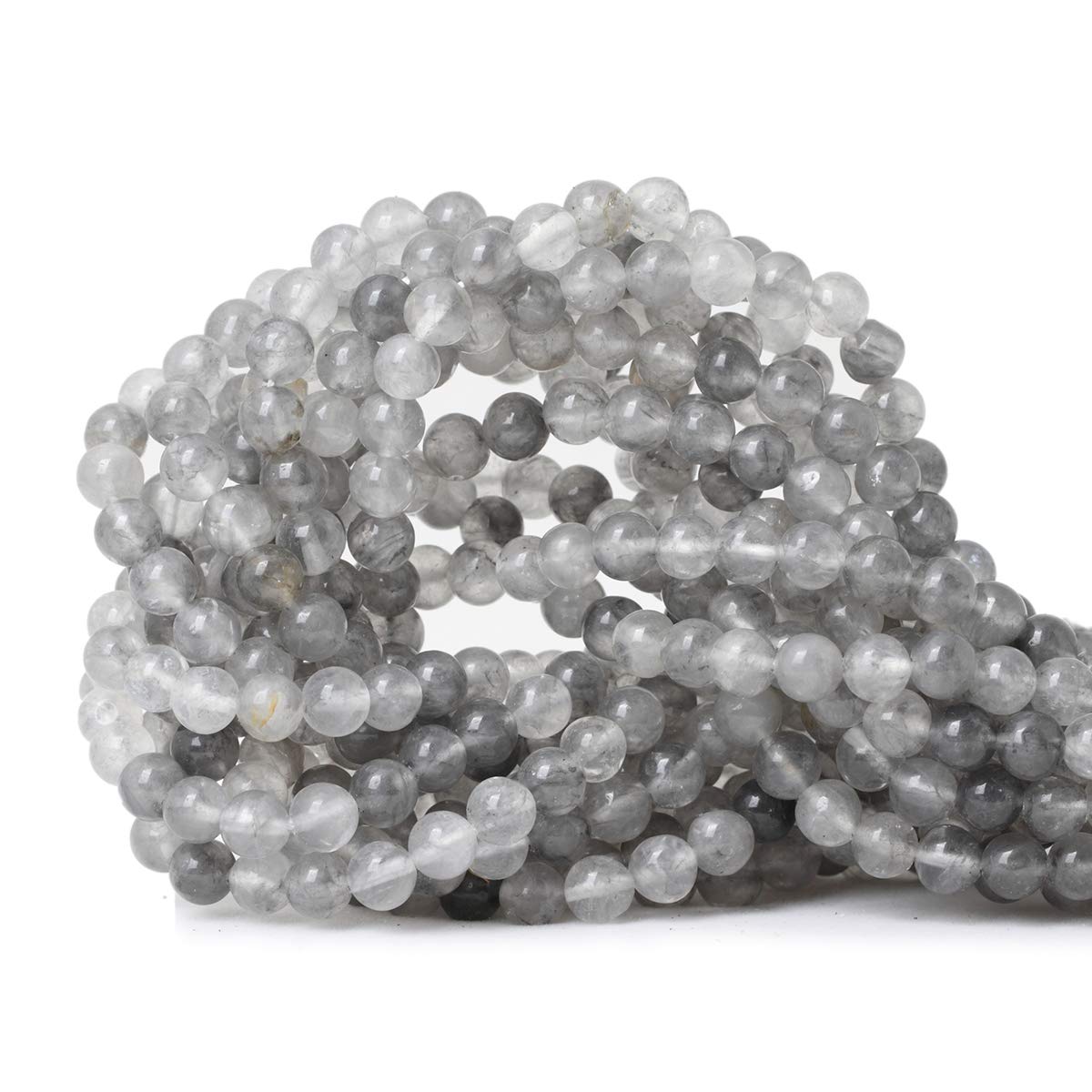 CHEAVIAN 60PCS 6mm Natural Cloud Crystal Gemstone Round Loose Beads Crystal Energy Stone Healing Power for Jewelry Making 1 Strand 15"