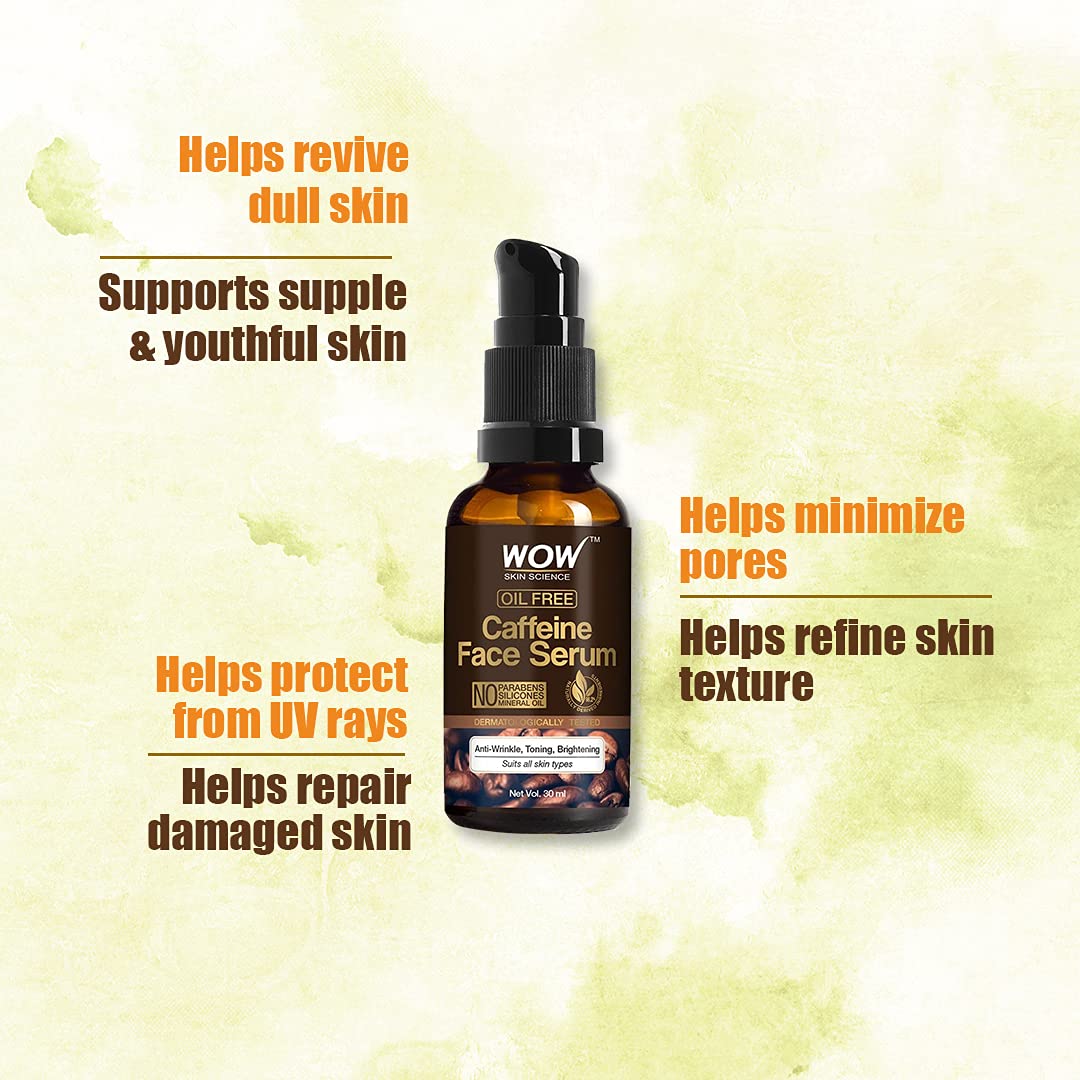 WOW Skin Science Caffeine Face Serum - Quick Absorbing - OIL FREE - Anti-Aging & WOW Skin Science Brightening Vitamin C Foaming Face Wash Combo