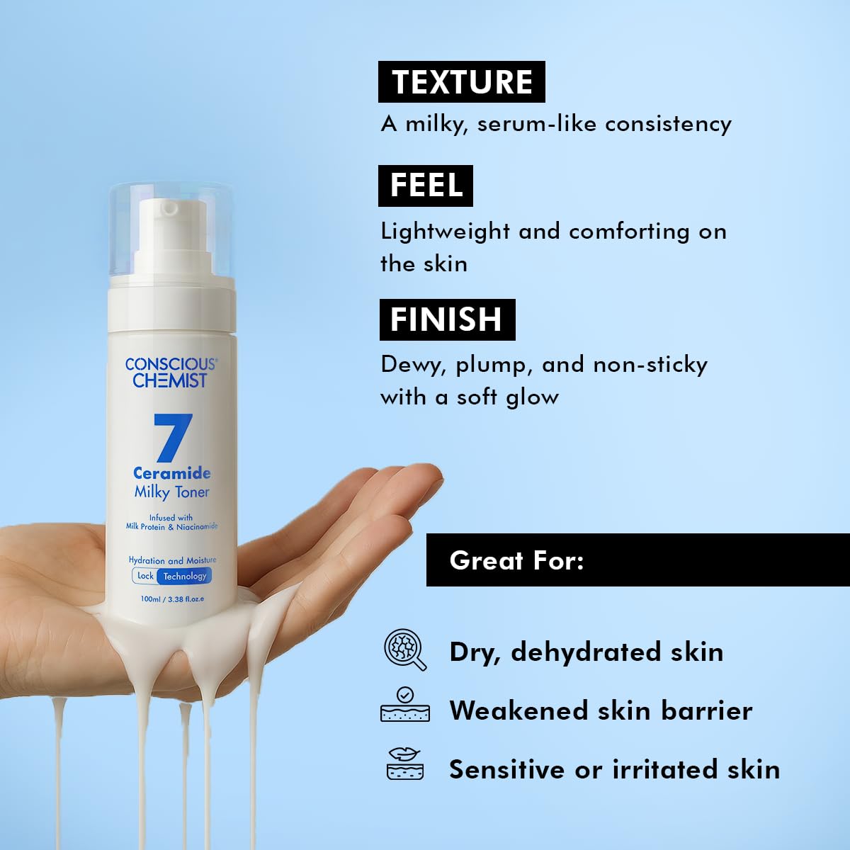 Conscious Chemist® Hydrating Milky Face Toner | 100ml | 7 Ceramide Complex & Niacinamide | Calms, Smoothens & Strengthens Skin Barrier | Toner for Glowing skin, For Men & Women, All Skin Types