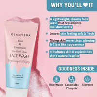 Glamveda Korean Glass Skin Combo | Rice Face Wash & Rice Moisturizer | Skin Brightening, Hydrate, Glowing & Evens Skin Tone | For Dry & Sensitive Skin Types | Men & Women | Dermatologist Tested
