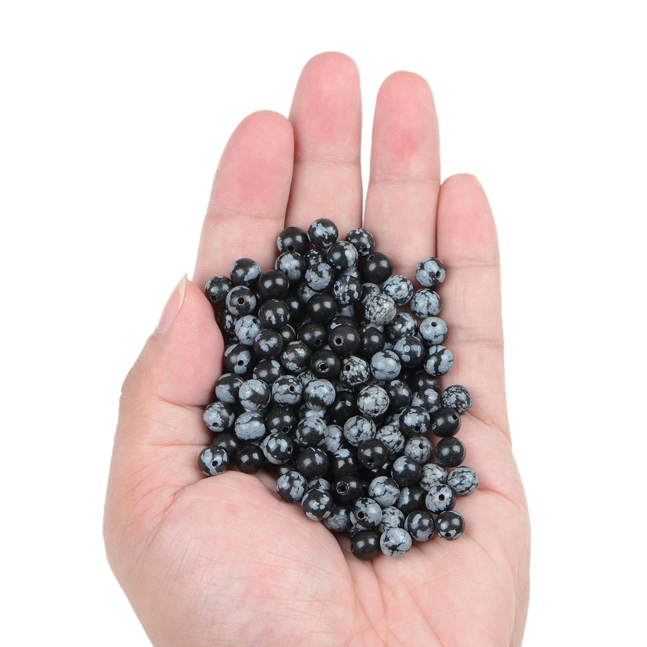 Bymitel 210pcs Natural Crystal Beads Stone Gemstone Round Energy Healing Loose Beads with Stretch Cord for Jewelry Making Bracelets Anklets (Snowflake, 6mm 210pcs) Snowflake