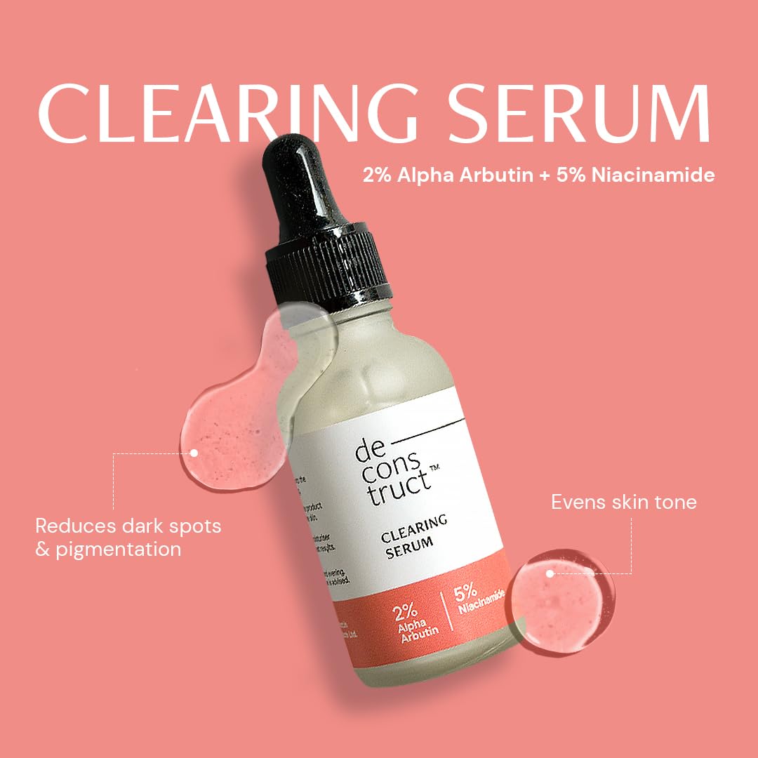 Deconstruct Skin Clear & Protect Duo: Clearing Face Serum & SPF 50+ Gel Sunscreen | Skin Clearing Serum and Gel Sunscreen with No White Cast & Lightweight | Pack of 2