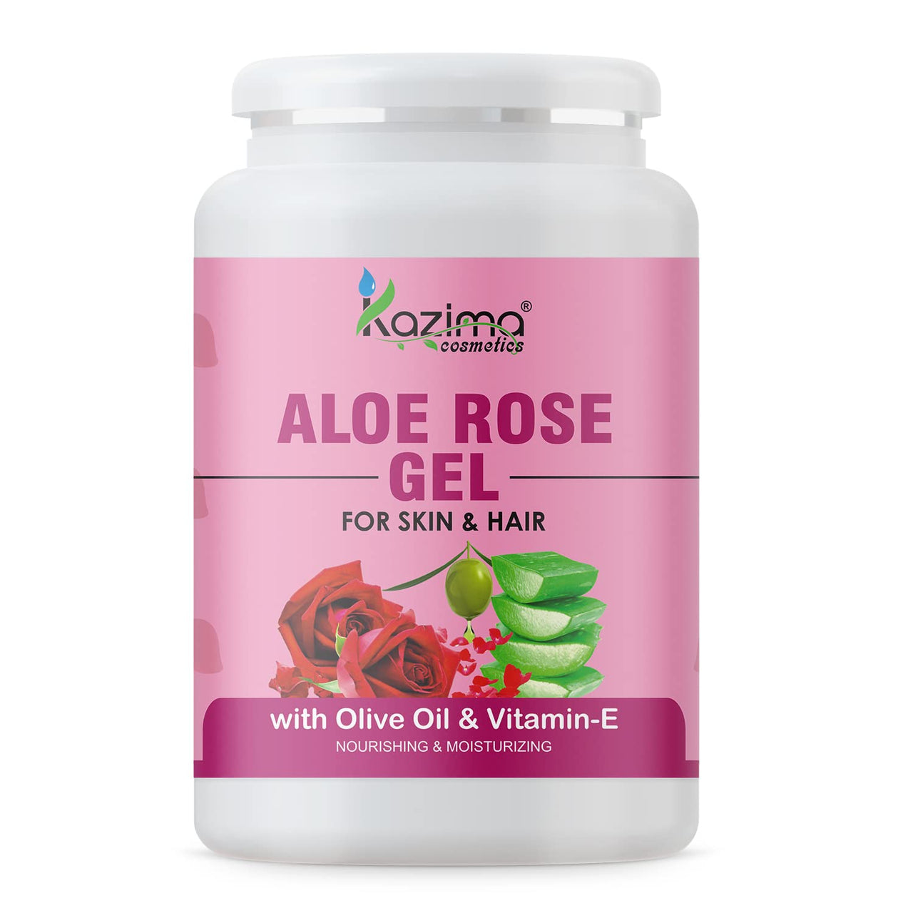 KAZIMA Aloe Rose Gel for Face and Body, 1kg | with Olive, Vitamin E and Pure Aloe Vera for Soothing, Hydrating, and Moisturizing | Aloe Rose Soothing Gel for Senstitive & Irritated Skin