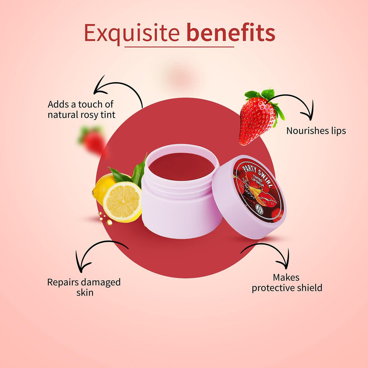 Ayouthveda Party Swirl Tinted Lip Balm | Heals Cracked & Undernourished Lips| Moisturizer For Chapped And Dry Lips | Enriched With Coconut And Olive Oil | Hot Red Fruity Lip balm (10gm)