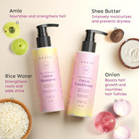 Arata Hair Fall Defense Onion Combo (Onion Shampoo 200 ML & Onion Conditioner 200 ML) Reduces Hair Fall | Makes Hair Silky & Smooth Instantly | With Onion Oil, Shea Butter, Rice Water and Amla