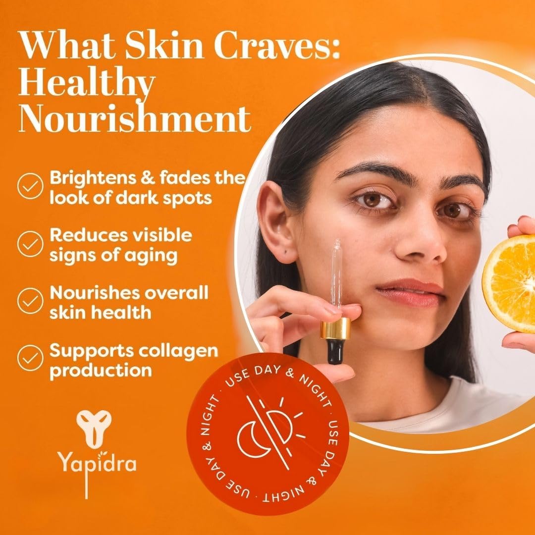 Yapidra Vitamin C 20% Face Serum | Brightening & Hydrating with Ferulic Acid & L-Glutathione | Boosts Radiance, Fights Oxidative Stress, Improves Texture | Lightweight | For All Skin Types | 30ml