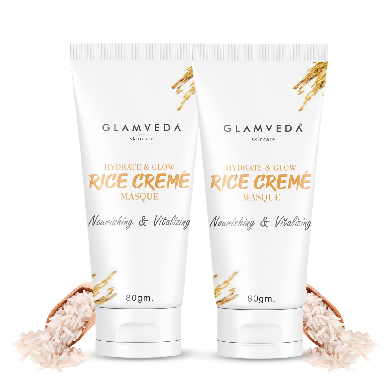 Glamveda rice water hydrate & glow cream mask for Dry & Normal skin | No Paraben, SLS | Pack of 2