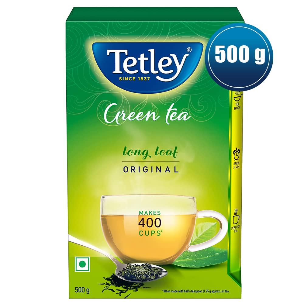 Tetley Long Leaf Original | All-natural Green Tea with Anti-Oxidants | Green Tea | 500g & Tetley Green Tea Bags, Ginger Mint Lemon, 25 Tea Bags