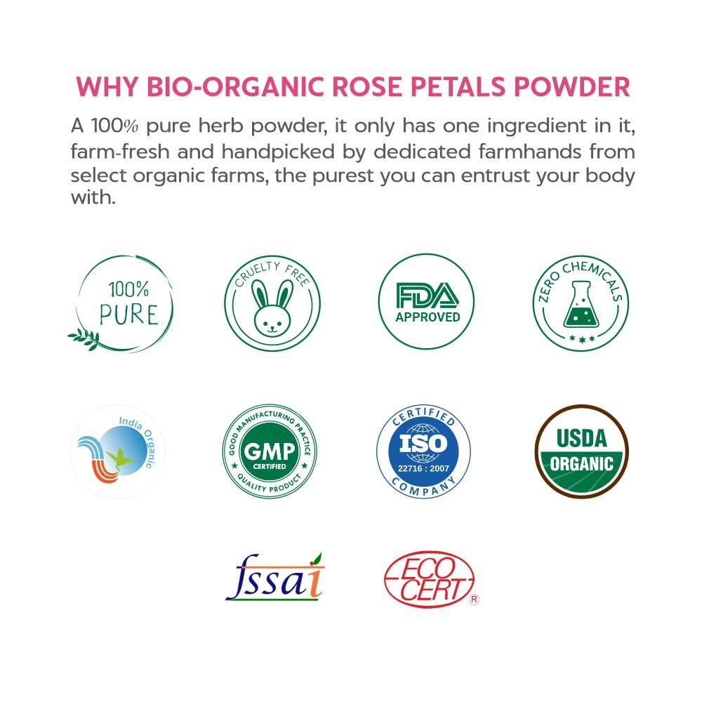 INDUS VALLEY 100% Organic Rose Petal Powder | Rosa indica - 100g*2 =200g