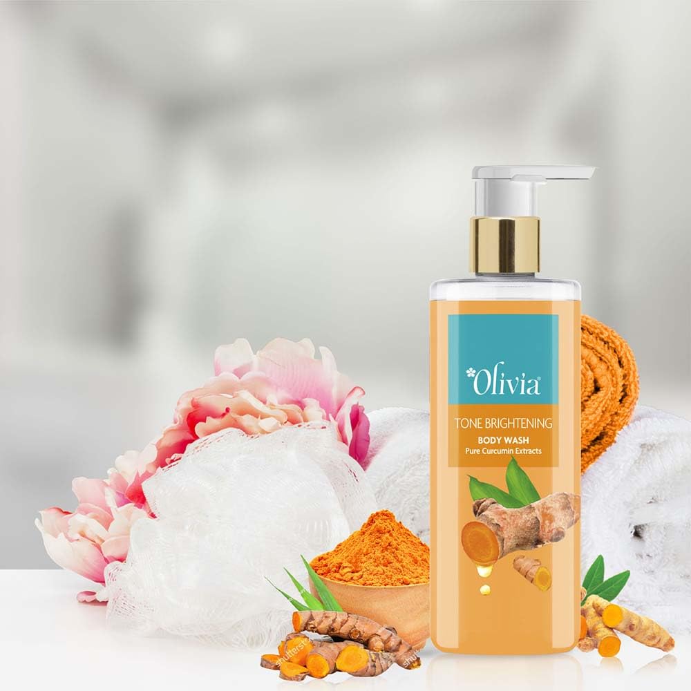 Olivia Body Wash, Tone Brightening Shower Gel With Pure Curcumin Extracts 250Ml - Free From Paraben, Silicone, Harmful Chemicals