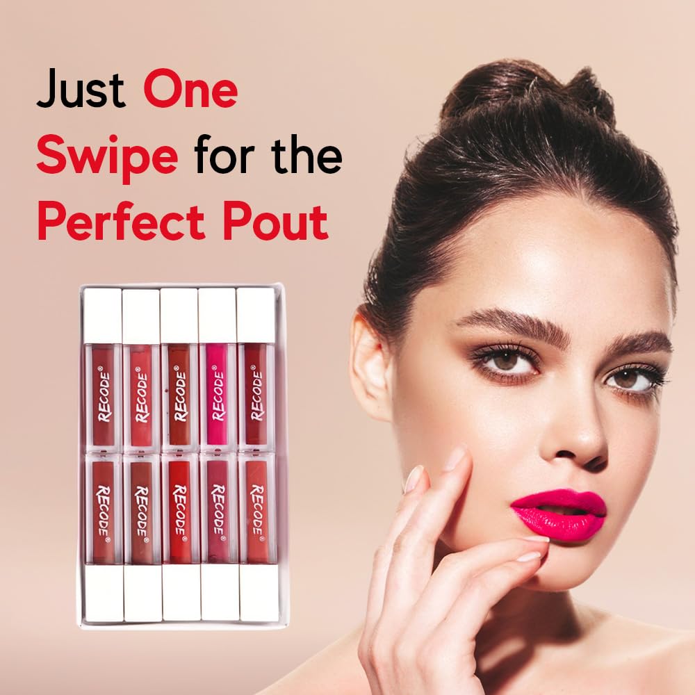 Recode Silky Matte Liquid Lipstick Combo - Smudge-Proof,Transfer-Proof,Long Lasting,Infused with Rosehip & Shea Butter- Rakshabandhan Gift for Sister | Rakhi Gift Set for Sister,Travel Pack of 10