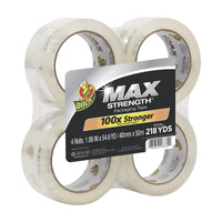 Duck Max Strength Clear Packaging Tape, 4 Rolls, 218.4 Yards, Maximum Strength Heavy Duty Packing Tape for Shipping & Moving, Strong Packing Tape Refills for Boxes, 1.88 In. x 54.6 Yd. (241511) 1.88