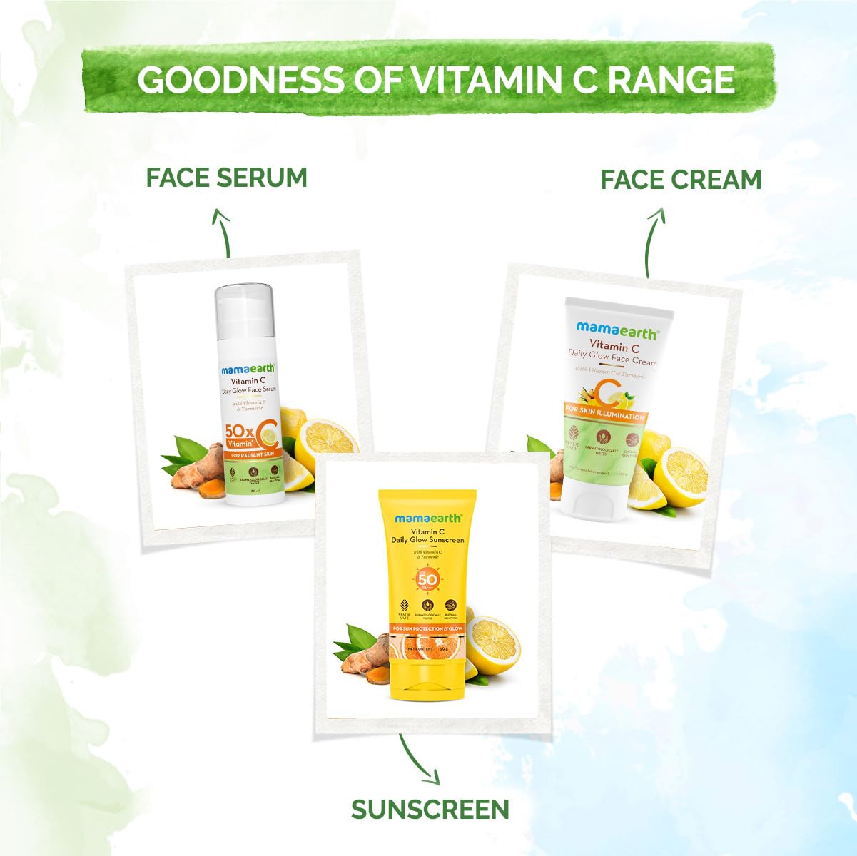 Mamaearth Vitamin C Daily Glow Sunscreen with Vitamin C & Turmeric for Sun Protection & Glow | SPF 50 & PA++++ Protection | No White Cast | Lightweight & Non-Sticky | Brightens Skin | For All Skin Types | 50 g
