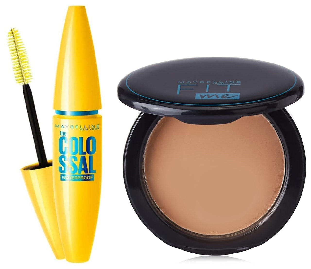 Maybelline New York Volume Express Colossal Masacara, Waterproof, Black, 10ml & Maybelline New York Compact Powder, Fit Me, 20 Natural Beige, 8g