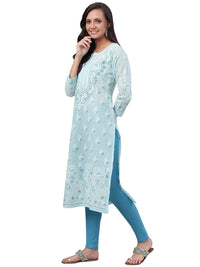 Ada Hand Embroidered Lucknowi Chikankari Straight Cotton Kurti Kurta for Women A220999 White 2XL