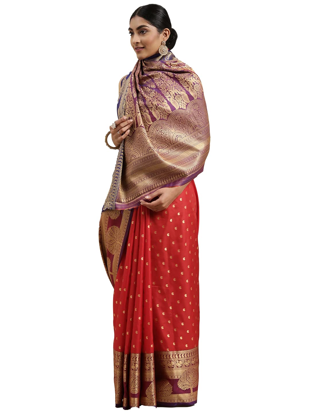 Pandadi Saree Women's  Banarasi Silk Saree With Unstitched Blouse Piece