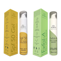 AVEIL Heat Shield SPF 50 Gel Sunscreen 50 ml & Exfol-A Anti Aging Face Serum 30 ml Combo Pack With Collagen Building | Overnight Repair & Firming Formula | For All Skin Types