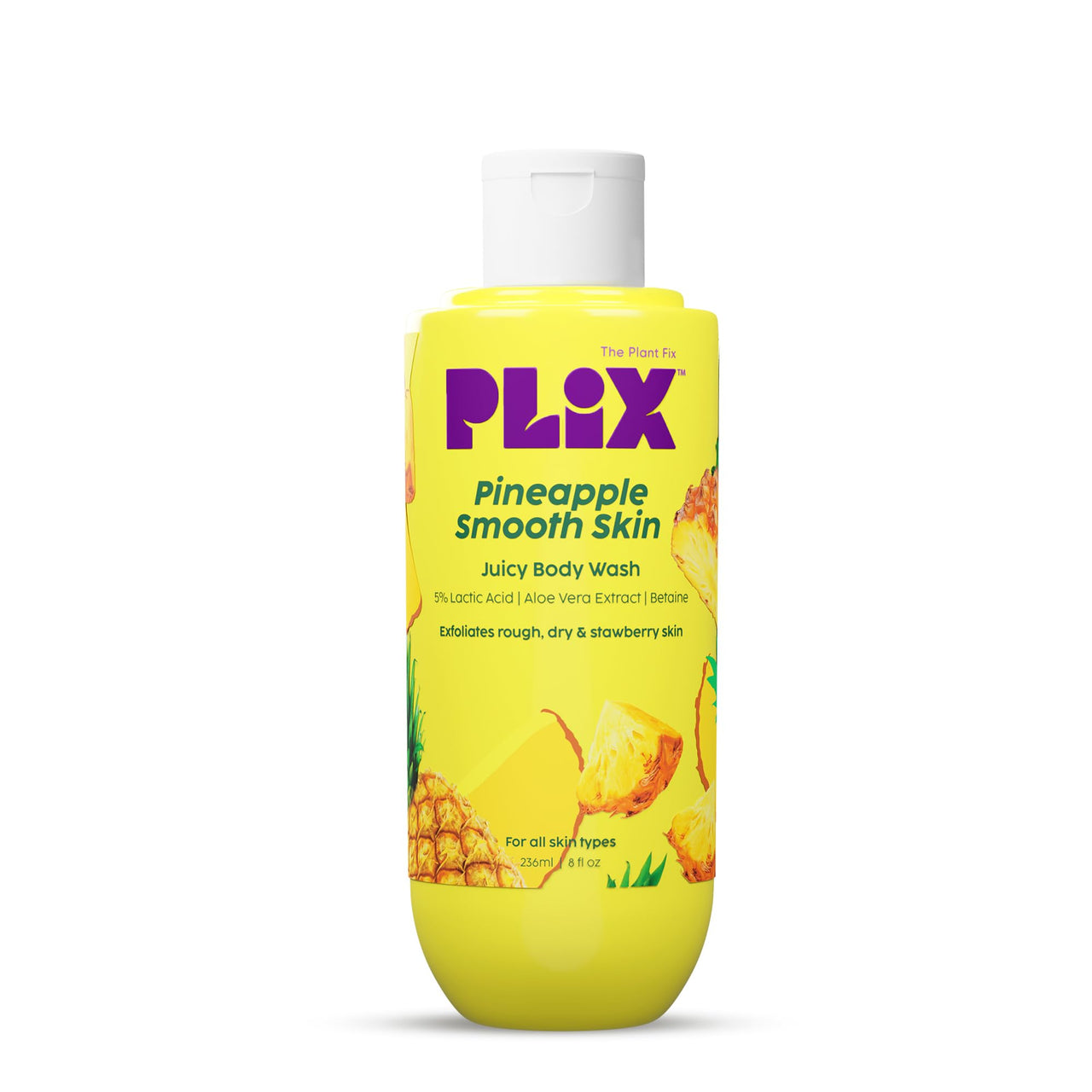 The Plant Fix Plix Pineapple 5% Lactic Acid Exfoliating Body Wash For All Skin Types, Paraben-Free Shower Gel, For Dry, Rough & Strawberry Skin, 236 Ml