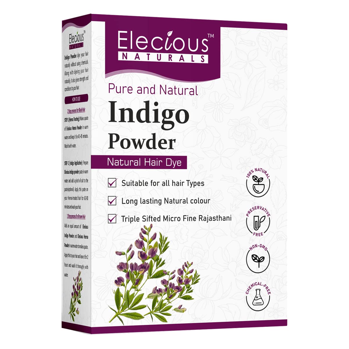 Elecious Indigo Powder for Hair black (200 Grams) | 100% Pure and Natural, No preservatives | Natural hair dye | No Ammonia, No PPD