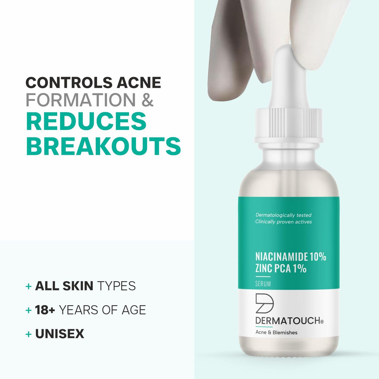 DERMATOUCH 10% Niacinamide Serum for Acne & Blemishes| Oil Balancing with Zinc PCA | For Acne Prone skin | 30ml