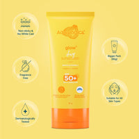 Aqualogica Glow+ Dewy Sunscreen SPF 50 PA++++ with Papaya & Vitamin C | For Dry, Sensitive, Oily & Combination Skin | UVA/B & Blue Light Protection | Fragrance-Free | For Men & Women | 80g