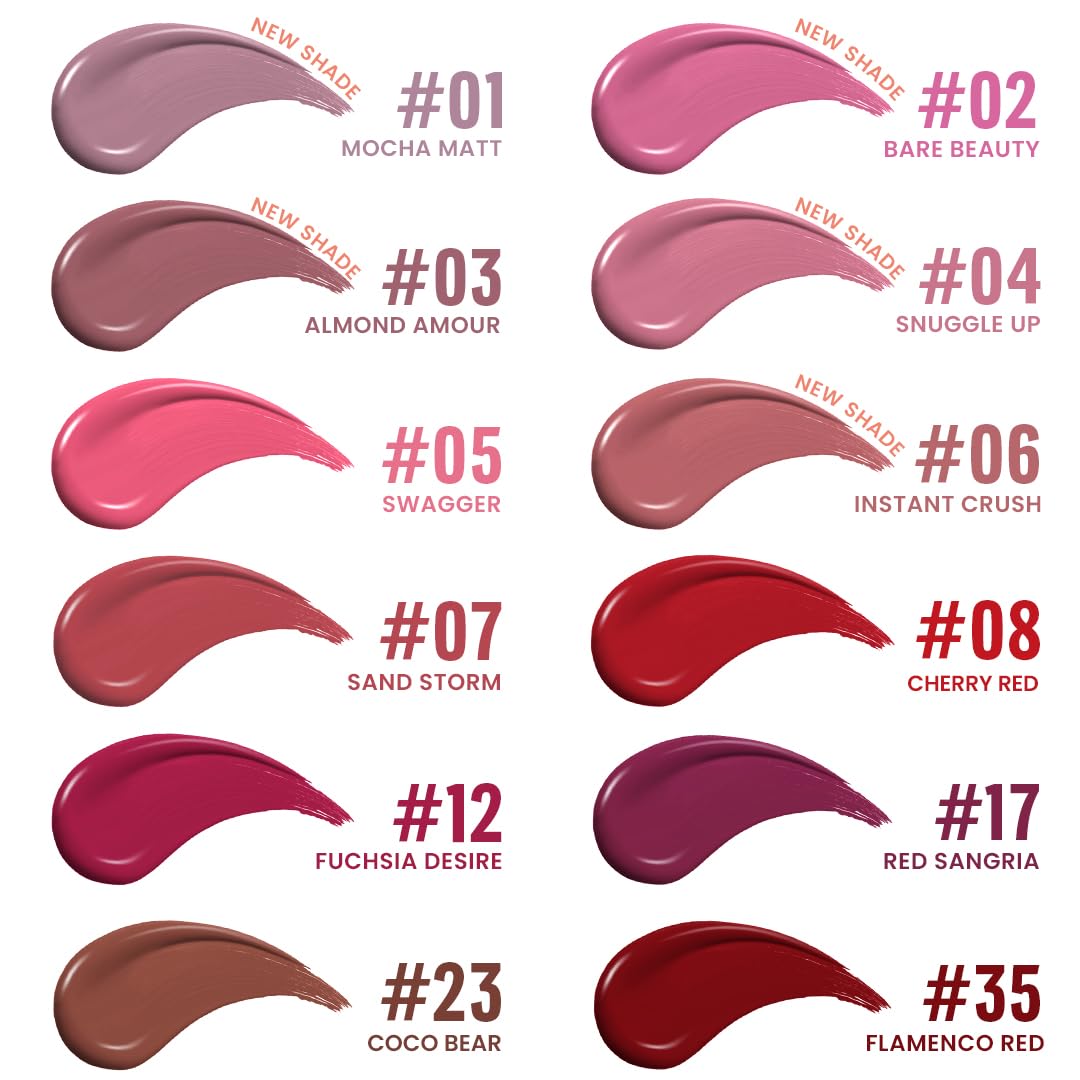 Charmacy Milano Stunning Longstay Liquid Lipstick (Bare Beauty 02) - 5.6 ml, Velvet Intense Matte Finish, 12 Hours, Smudge Proof Lipstick, WaterProof Lipstick, KissProof, One Swatch Application