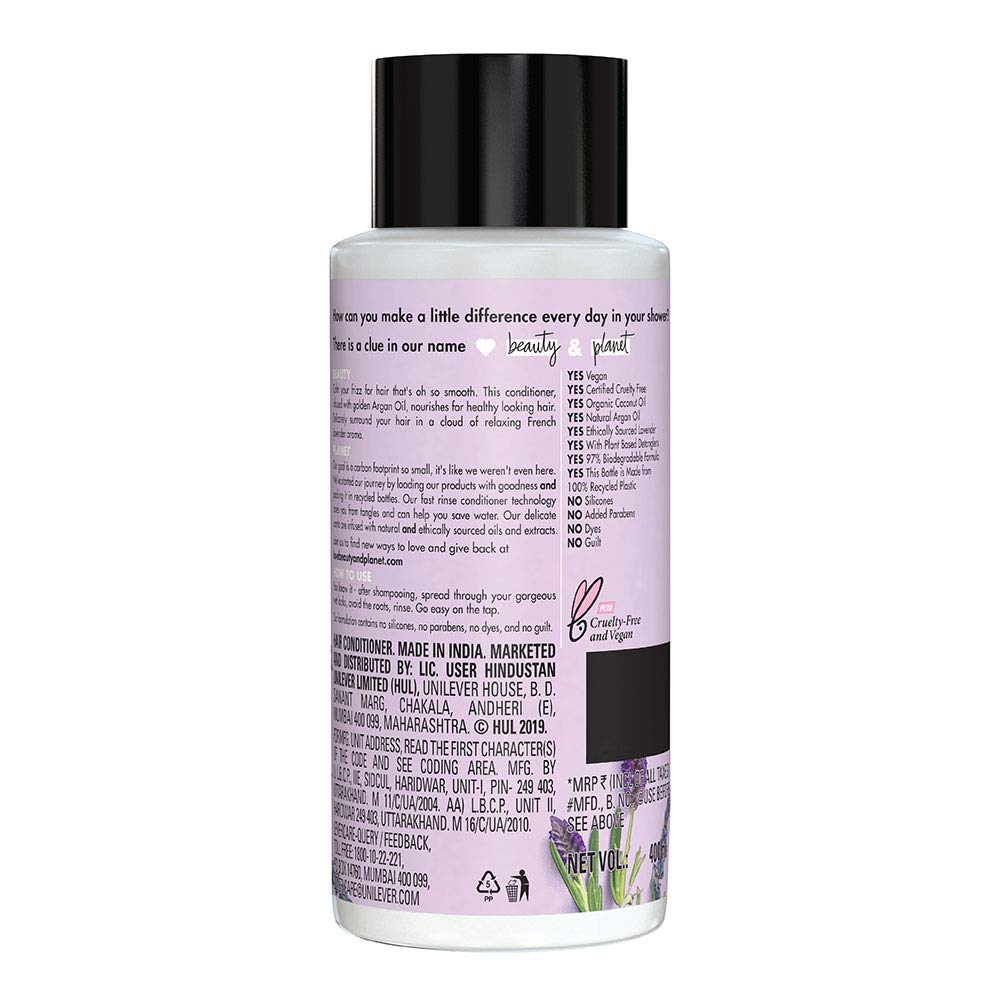 Love Beauty & Planet Argan Oil and Lavender Paraben Free Smooth and Serene Conditioner|| No Parabens|| No Dyes|| 400ml