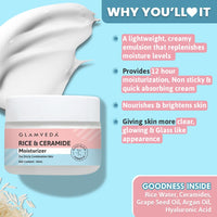 Glamveda Rice & Ceramide Morning 4 Step Skincare Routine For Women with Gift Box | Face Wash, Serum, Moisturizer & Sunscreen
