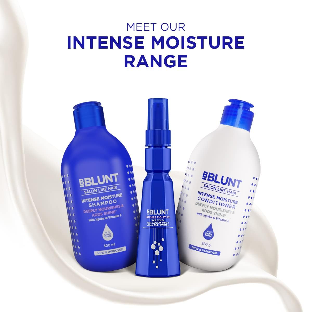 BBLUNT Intense Moisture Shampoo with Jojoba and Vitamin E for Dry & Frizzy Hair - 300 ml (Pack of 3)