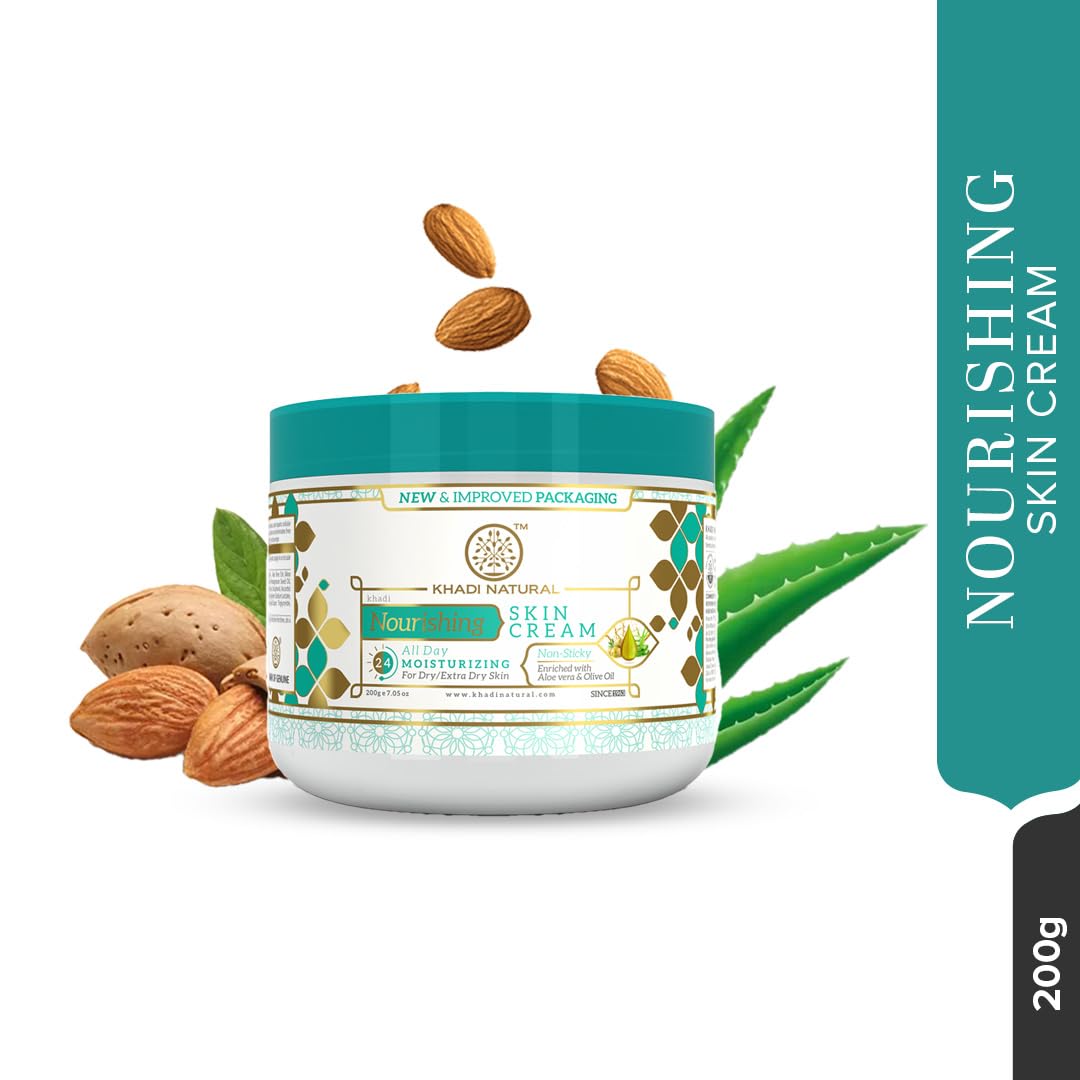 Khadi Natural Nourishing Skin Cream|Richness of almond oil| Deeply moisturises skin| Cream that heals irritated skin|Suitable for all skin types| 200 g