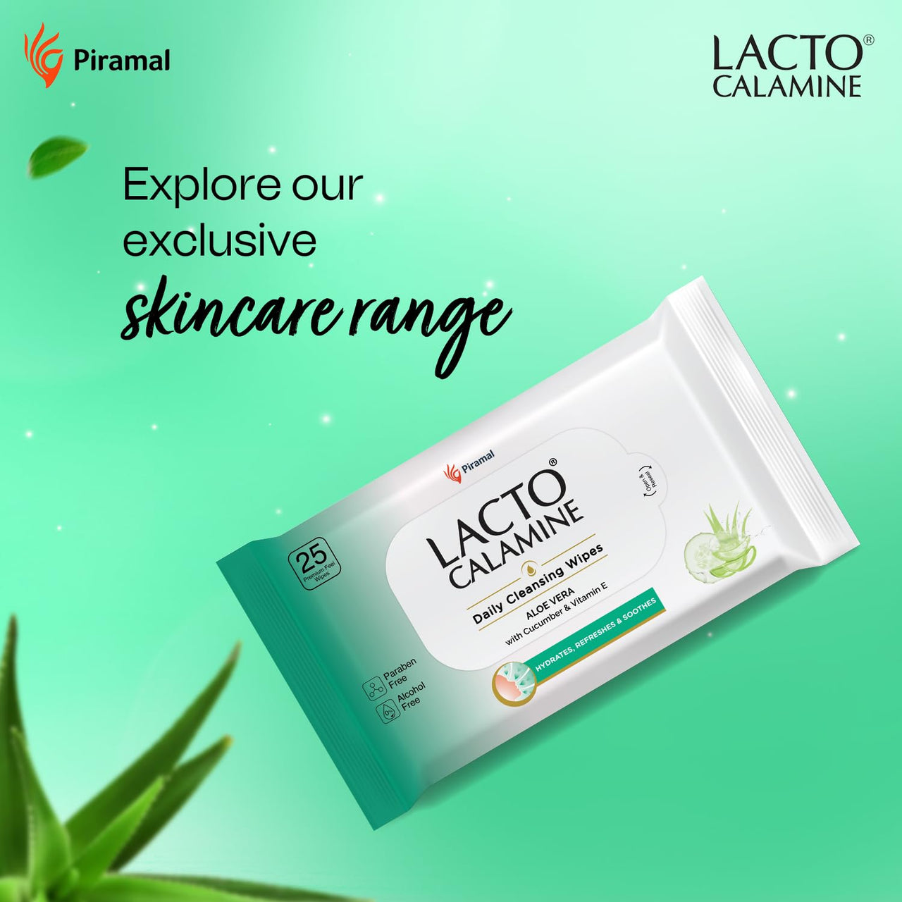 Lacto Calamine Daily Cleansing Facial Wipes 25N Each - Pack of 3 | Wet Wipes for Face with Aloe Vera, Cucumber & Vitamin E | Makeup Remover Wipes| Hydrating,Refreshing, Soothing|Paraben & Alcohol Free