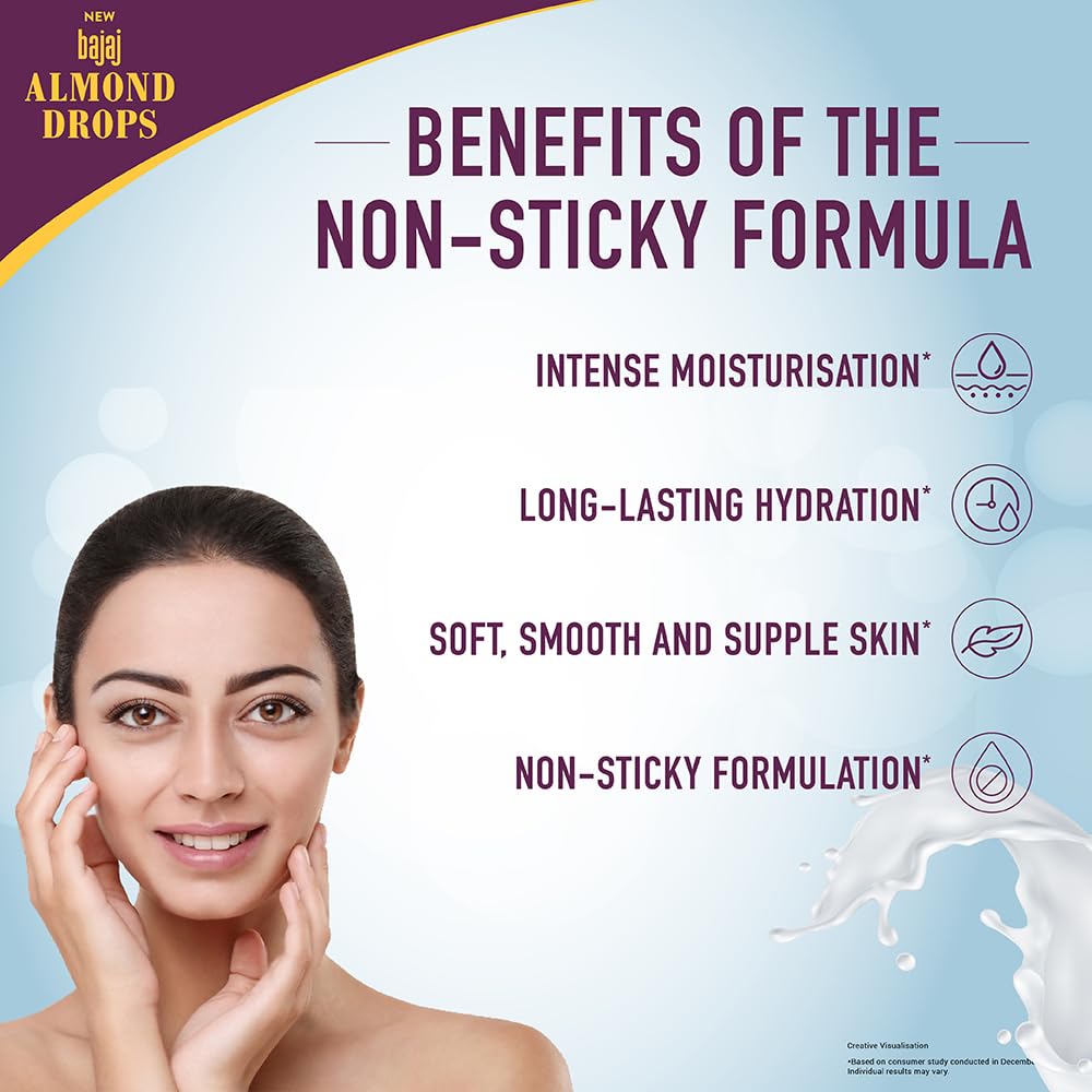 Bajaj Almond Drops Non-Sticky Body Lotion | Long Lasting Moisturization | Almond Oil & Vitamin E | Nourished and Smooth Skin | 600 ML