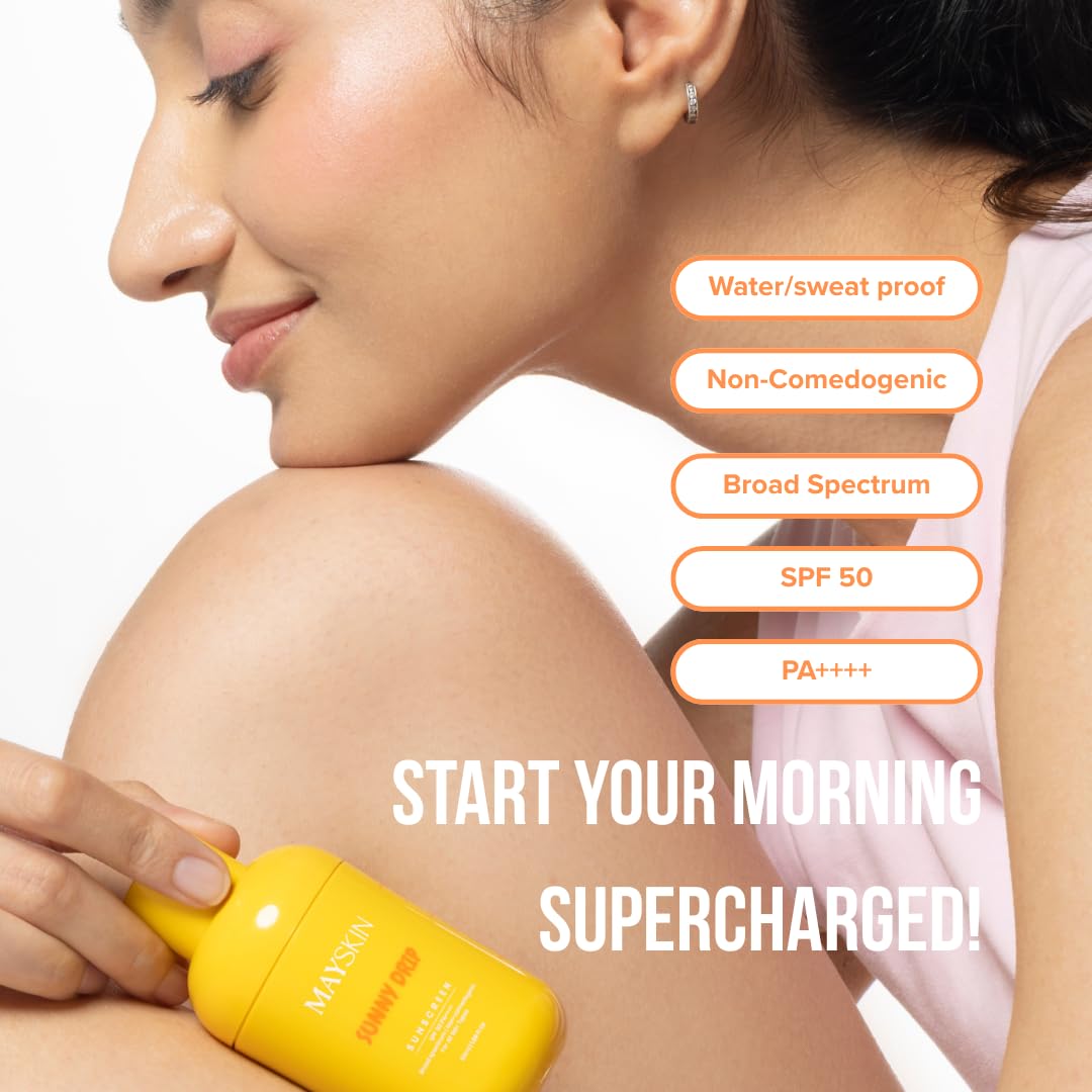 Mayskin Sunny Drip Sunscreen | SPF 50 PA++++ | Bamboo Water + Copper Tripeptide | Broad Spectrum UV Protection | Hydrates, Soothes & Repairs Sun-Stressed Skin | 3-in-1 Sunscreen, Moisturizer & Skincare Treatment | No White Cast | Dermatologist Tested | 50
