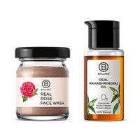 Brillare Real Mahabhringraj Oil with 14 Traditional Herbs50ml & Brillare Rose Face Wash | Anti Ageing Skin | Sandalwood & Coconut Face Wash for Hydration| 15g Combo