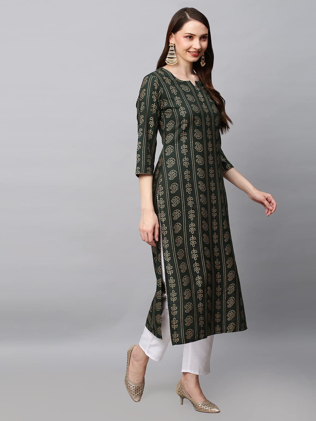 GoSriKi Women's  Cotton Blend Printed Straight Kurta