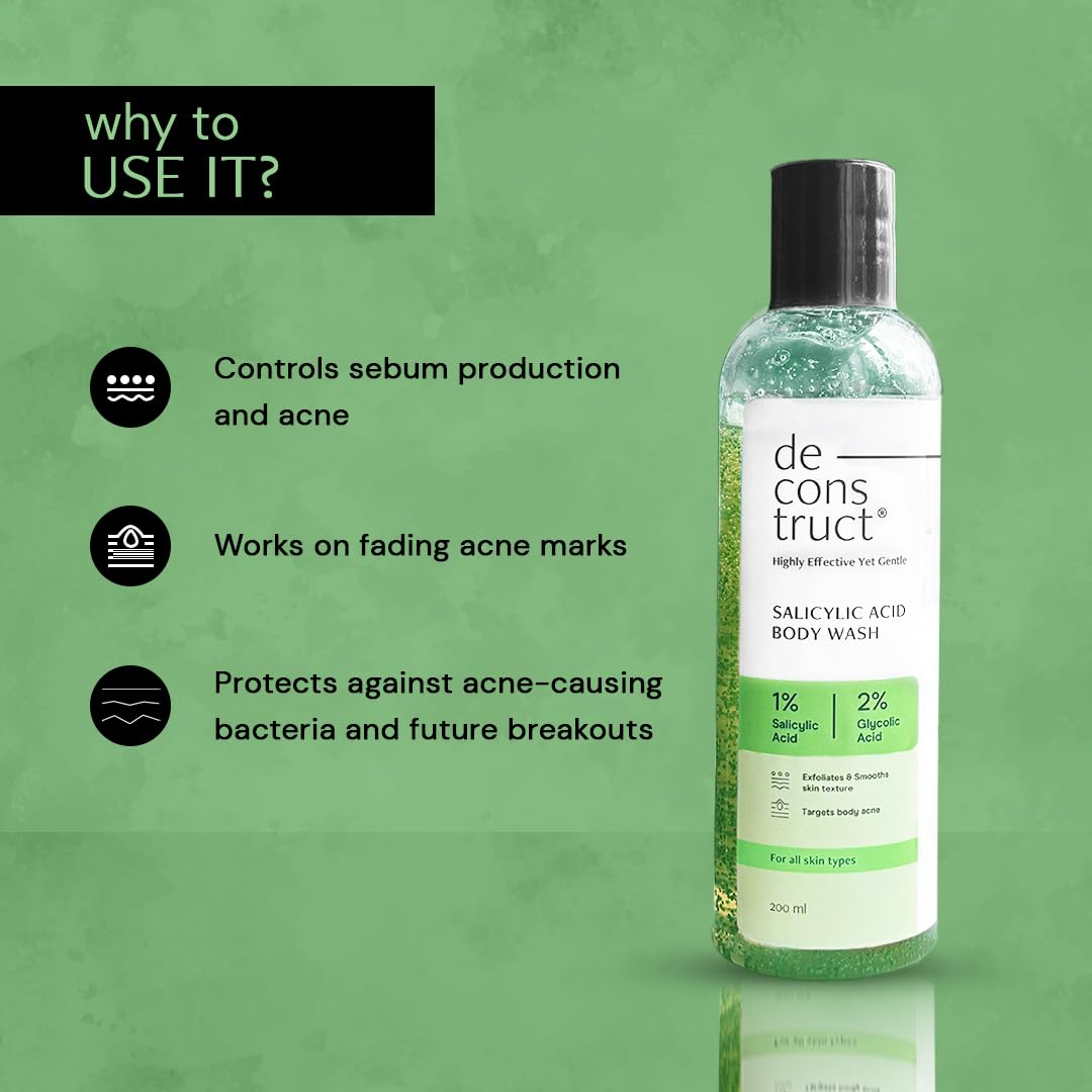 Deconstruct 1% Salicylic Acid Body Wash with 2% Glycolic Acid | Prevents Body Acne, Rough & Bumpy skin | Deeply cleanses skin | Shower gel for Women & Men- 200ml