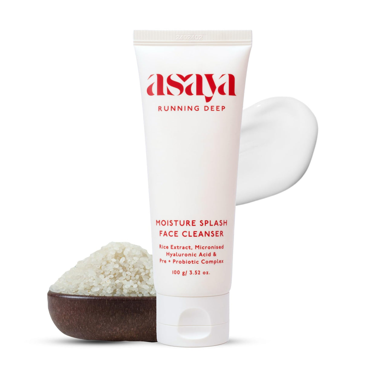 Asaya Hydrating Gentle Face Wash | Korean Rice Water & Hyaluronic Acid | Brightens, Soothes & Strengthens Skin Barrier | Pre + Probiotics for Microbiome Balance | Deep Cleansing, Non-Stripping & Moisturizing | Minimizes Pores & Evens Tone | For Sensitive,