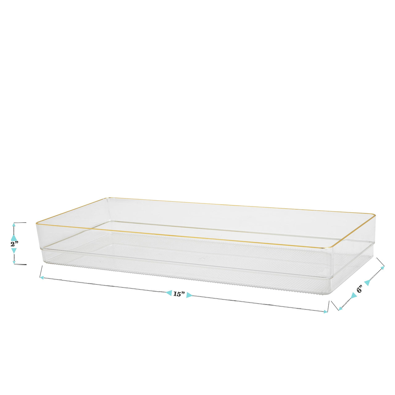 Martha Stewart Kerry Plastic Stackable Office Desk Drawer Organizers, 15" x 6", 2 Pack, with Gold Trim
