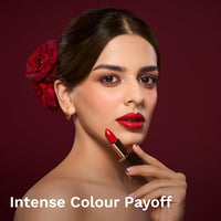 Pilgrim Matte Me Up Bullet Lipstick 4.2g | Creamy, Lightweight, Bold, Non Drying | SPF 30 | Enriched With Hyaluronic Acid & Spanish Squalane | Lipstick for dusky skin tone | Ruby Revolt-25