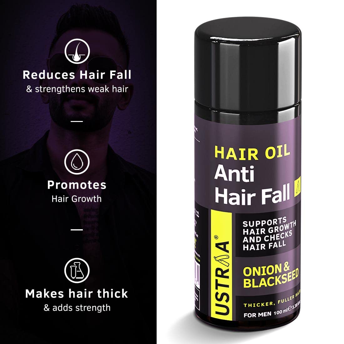 Ustraa Anti Hair Fall Oil - 100ml | With Onion Oil, Blackseed | Hair Fall Control with Saw Palmetto | Reduce Hair Fall | Promote Hair Growth | No Parabens