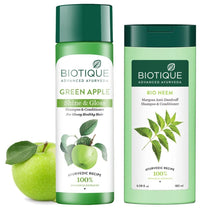 Biotique Bio Neem Margosa Anti Dandruff Shampoo and Conditioner, 180ml And Biotique Bio Green Apple Fresh Daily Purifying Shampoo And Conditioner, 190ml
